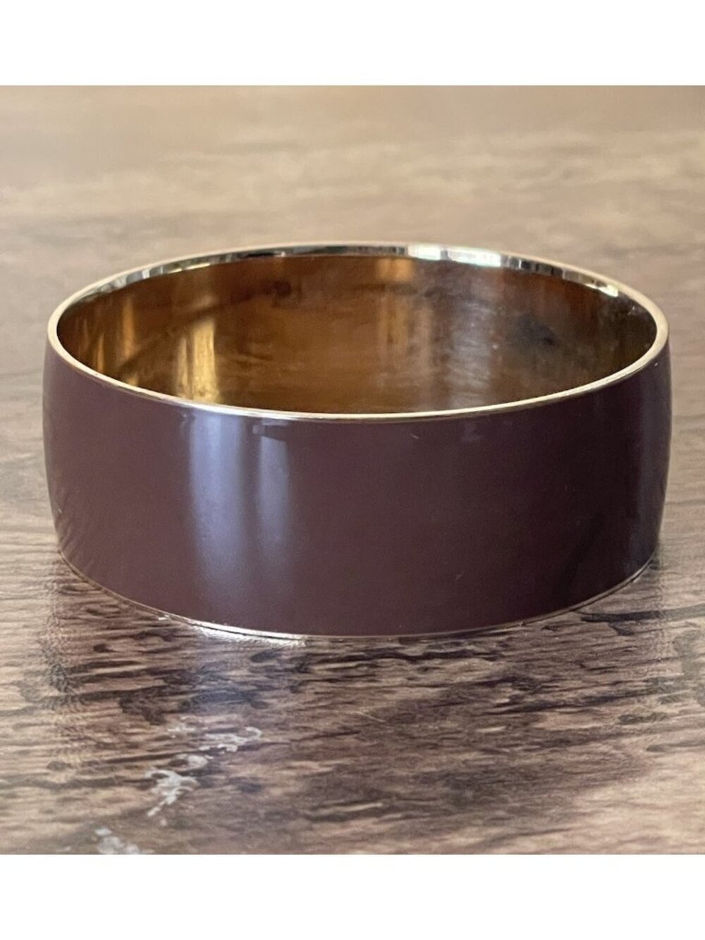 J Crew Womens Enamel Bangle Bracelet Brown Gold Tone Wide Preppy Minimalist